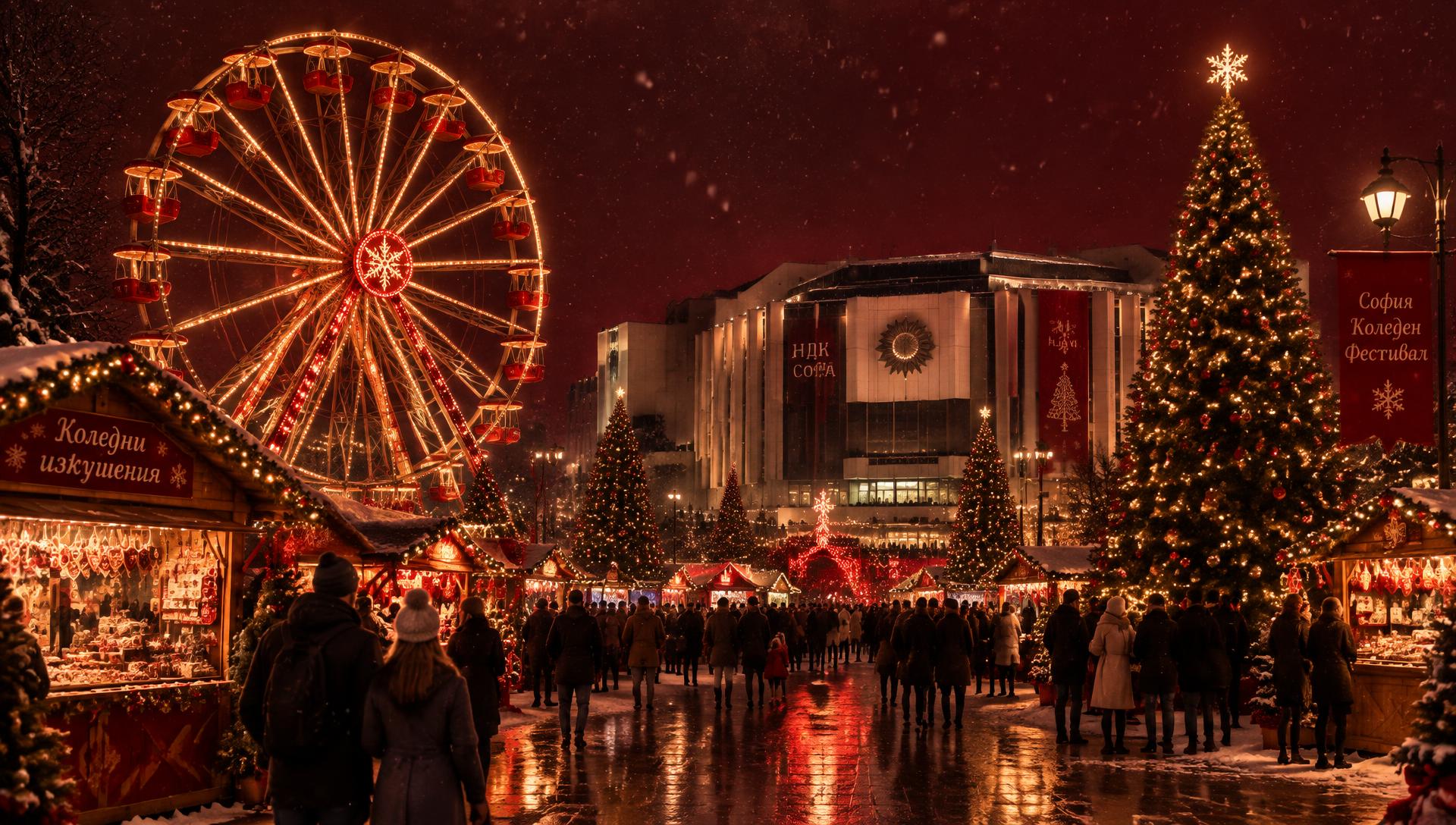 Празничното градче на Sofia Christmas Fest в парка пред НДК