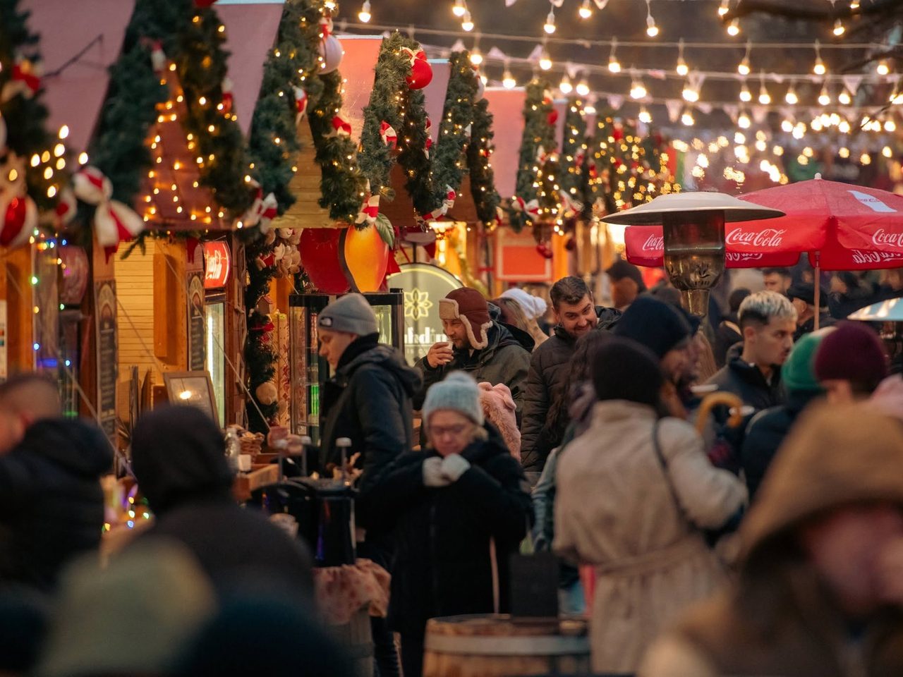 The Christmas market with handmade gifts